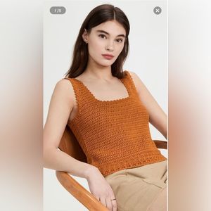 Vince. Crochet square neck tank in burnt orange large